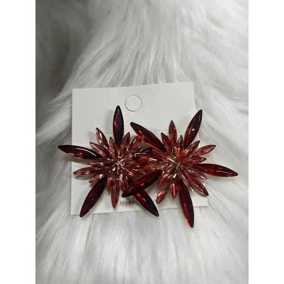 red rhinestone Statement earrings New Holidays VTG Retro Star Cluster Jewelry - Picture 2 of 6